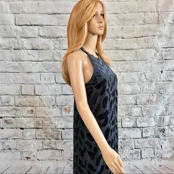 🔥NWT Navy Blue Leaf Patterned Lace Up Dress - Picture 7 of 8